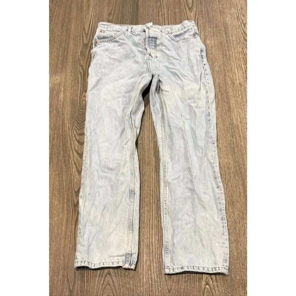 Topsop Womens Straight Jeans Mid Rise Button Fly Denim Light Wash Blue Size 30